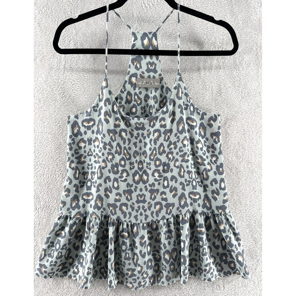 Tinley Blouse Womens Small Cheetah HALTER Tank Top RUFFLE GRAY TEAL